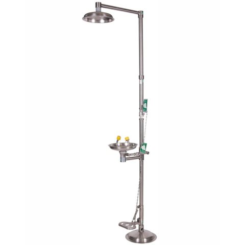 Floor-Standing Combination Emergency Shower (Hand-Operated Eye Wash, Foot-Operated Body Shower)