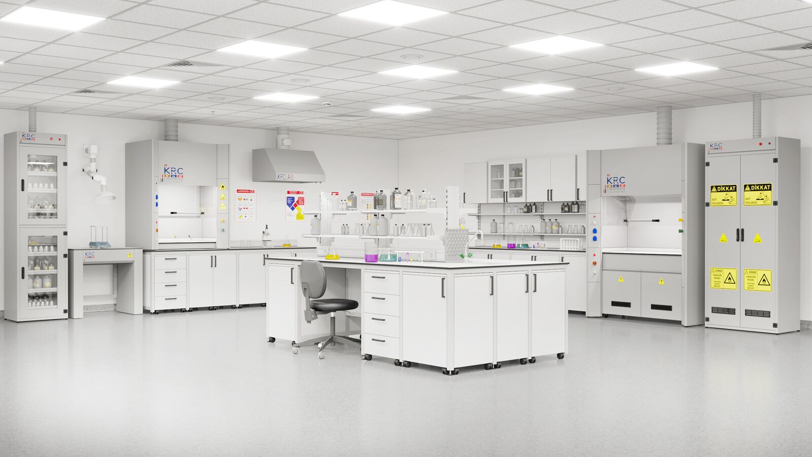 R&D laboratory with fume hoods