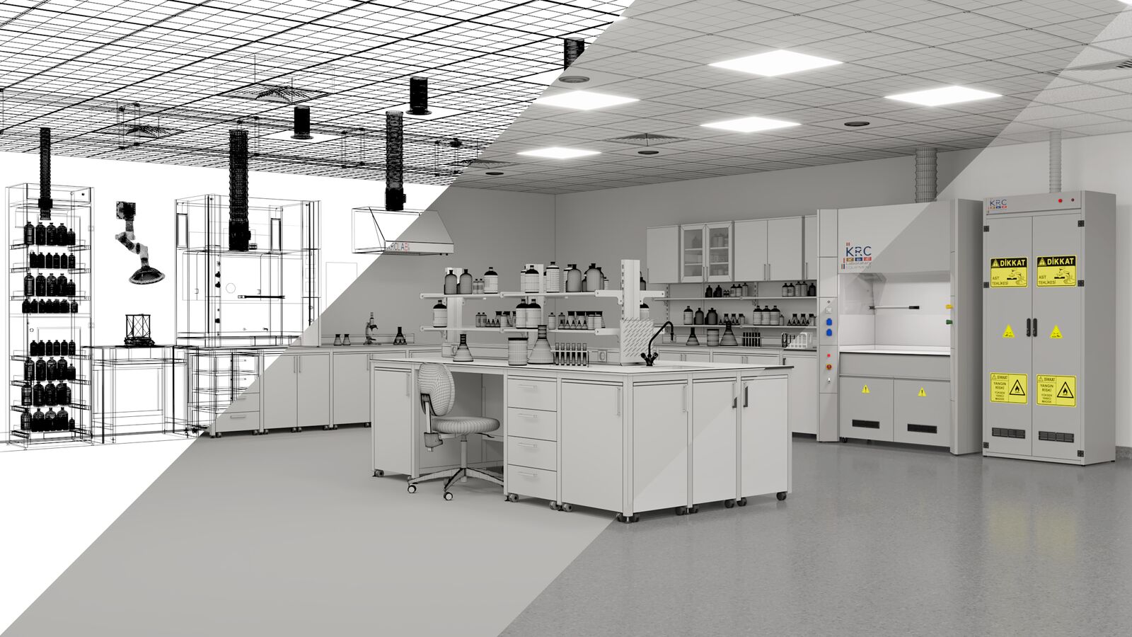 Laboratuvar projesinin tel kafes çiziminden gerçekçi görüntüye geçişi