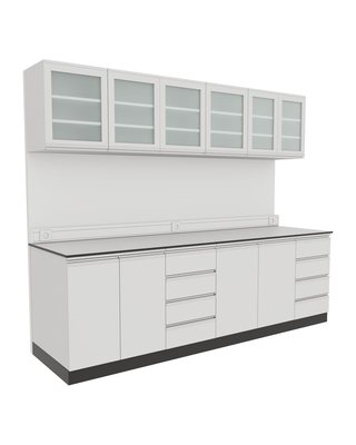 Plinth Wall Bench with Upper Glass-Door Cabinets