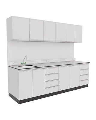 Plinth Wall Bench with Upper Cabinets and Sink