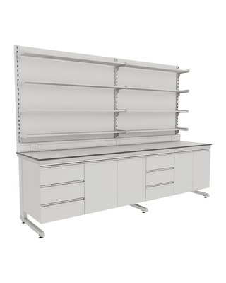 C-Frame Wall Bench with Full-Length Shelving