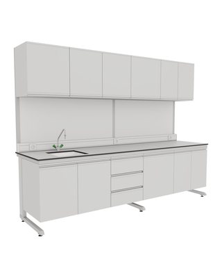 C-Frame Wall Bench with Upper Cabinets and Sink