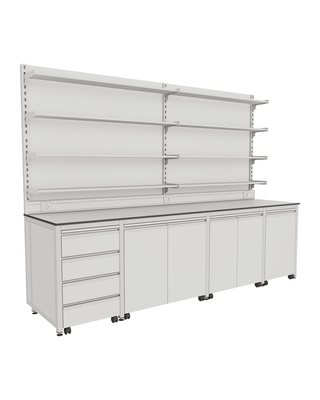 H-Frame Wall Bench with Full-Length Shelving