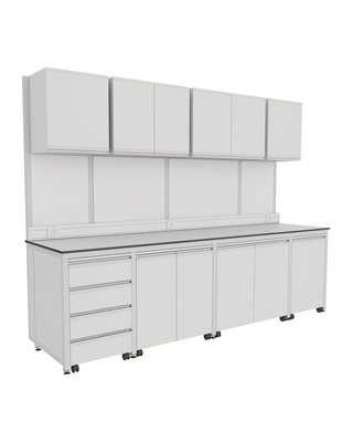 H-Frame Wall Bench with Upper Cabinets