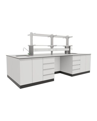 Plinth Island Bench with Upper Shelving and Two Sinks
