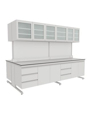 C-Frame Island Bench with Glass-Door Cabinets