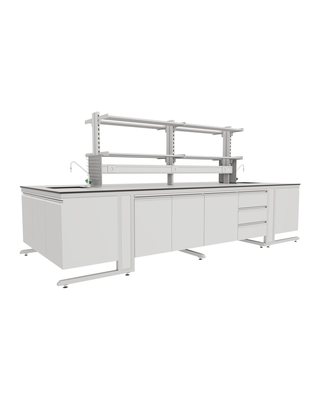 C-Frame Island Bench with Upper Shelving and Two Sinks