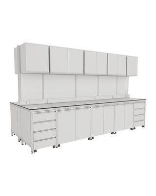 H-Frame Island Bench with Upper Door Cabinets