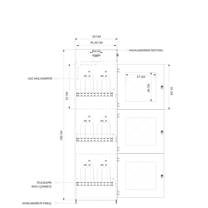 CAMLI ÜÇ BÖLMELİ KİMYASAL SAKLAMA DOLABI KSD-3CK 6019 (4)