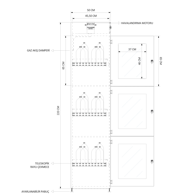 CAMLI ÜÇ BÖLMELİ KİMYASAL SAKLAMA DOLABI KSD-3CK 6022 (4)