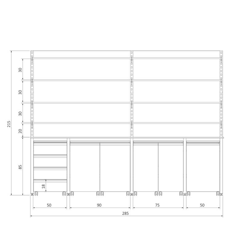 KLT-HUBR28075 H FRAME ÜSTÜ BOYDAN RAFLI KENAR TEZGAH (2)