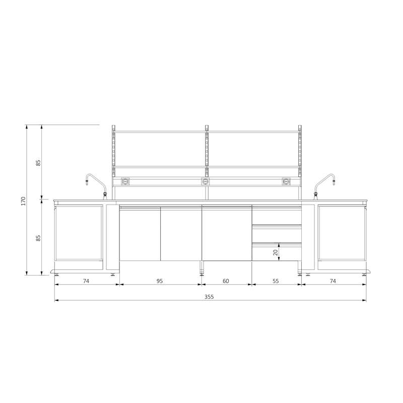KOT-CUR2E280150 C FRAME ÜSTÜ RAFLI İKİ EVYELİ ORTA TEZGAH (2)