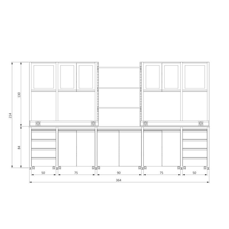 KOT-HUCOR360150 H FRAME ÜSTÜ CAMLI DOLAPLI ORTA RAFLI ORTA TEZGAH (2)