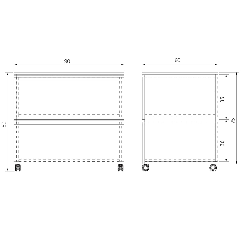 AC-T2C906075 TEKERLEKLİ İKİ ÇEKMECELİ ALT DOLAP (1)-1