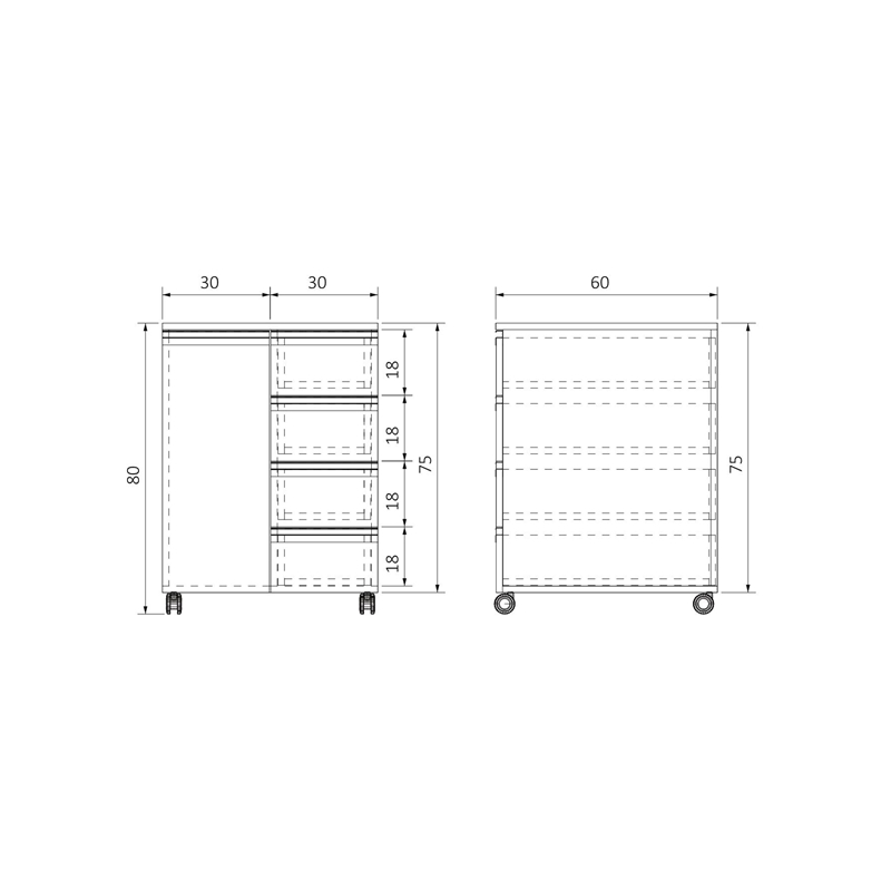 AD-T1K4C606075 TEKERLEKLİ TEK KAPAKLI DÖRT ÇEKMECELİ ALT DOLAP (5)