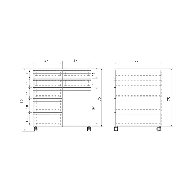 AD-T1K7C756075 TEKERLEKLİ TEK KAPAKLI YEDİ ÇEKMECELİ ALT DOLAP (5)