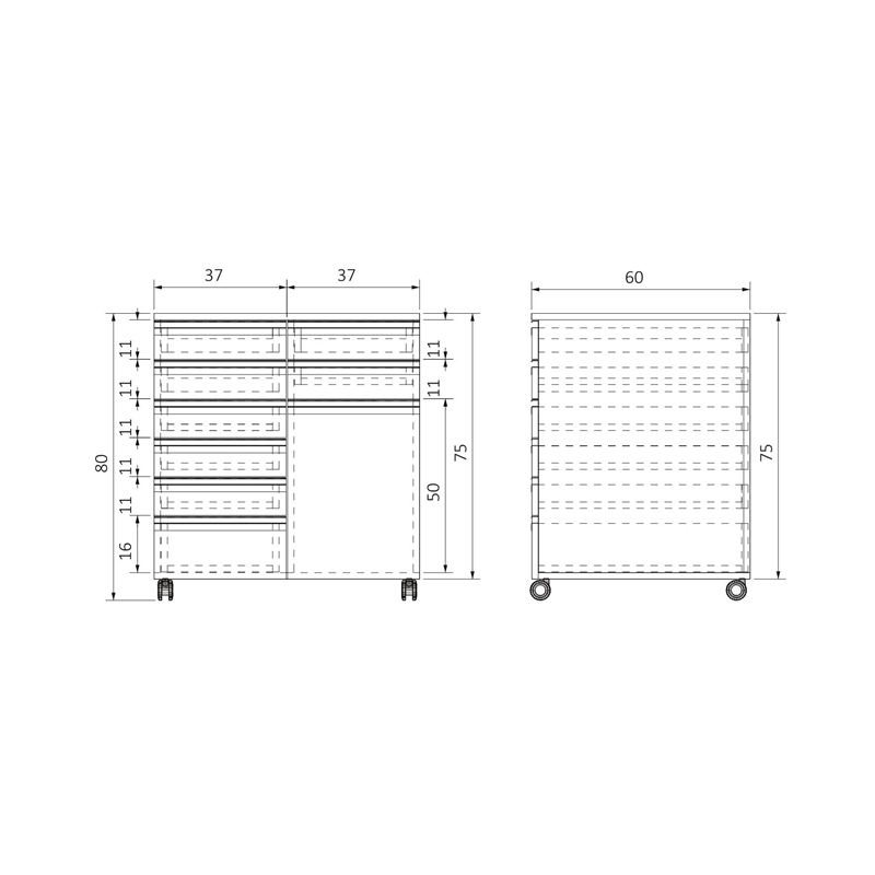 AD-T1K8C756075 TEKERLEKLİ TEK KAPAKLI SEKİZ ÇEKMECELİ ALT DOLAP (5)